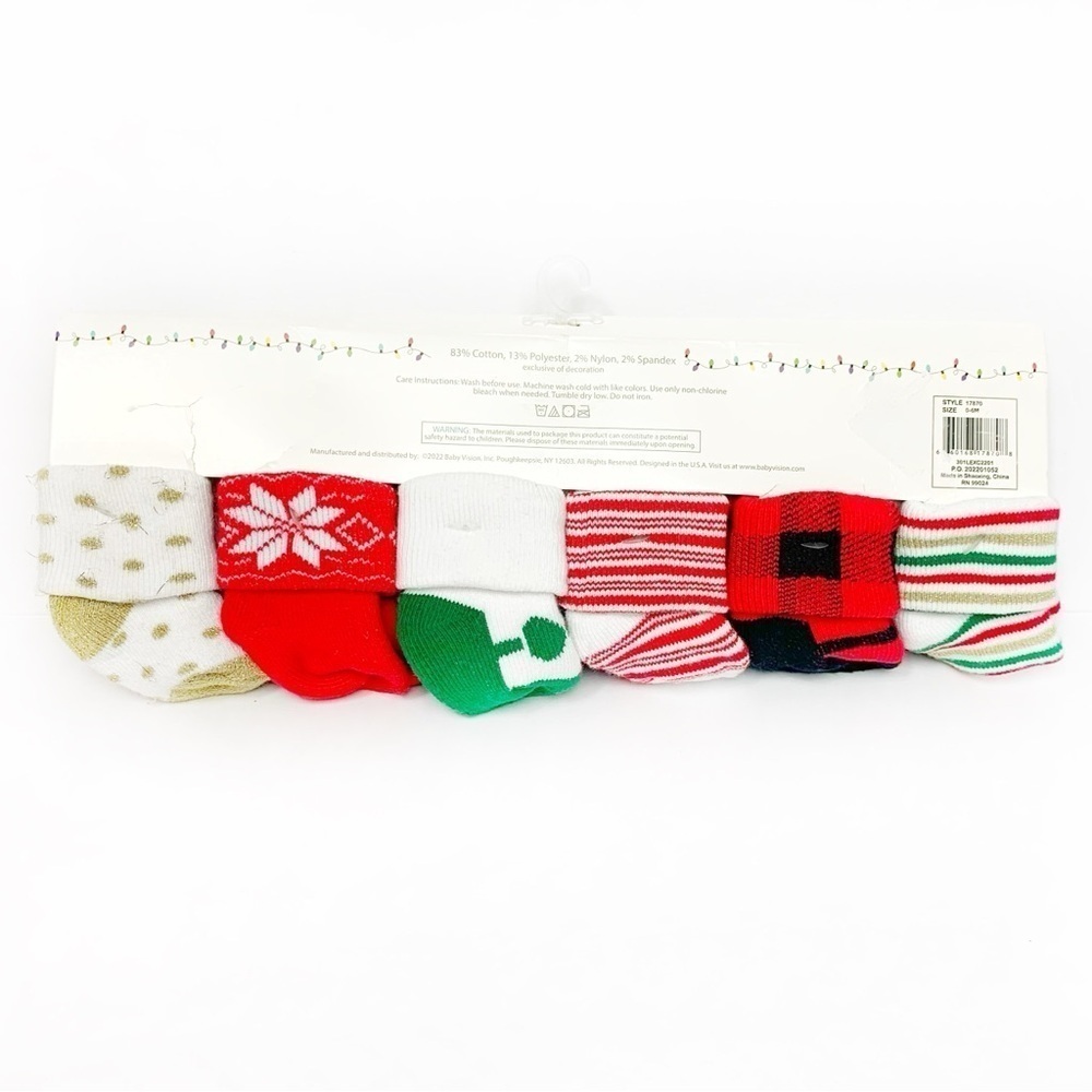 Festive Holiday Themed 0-6 Month Girls 12 Pack Baby Socks - Picture 7 of 10